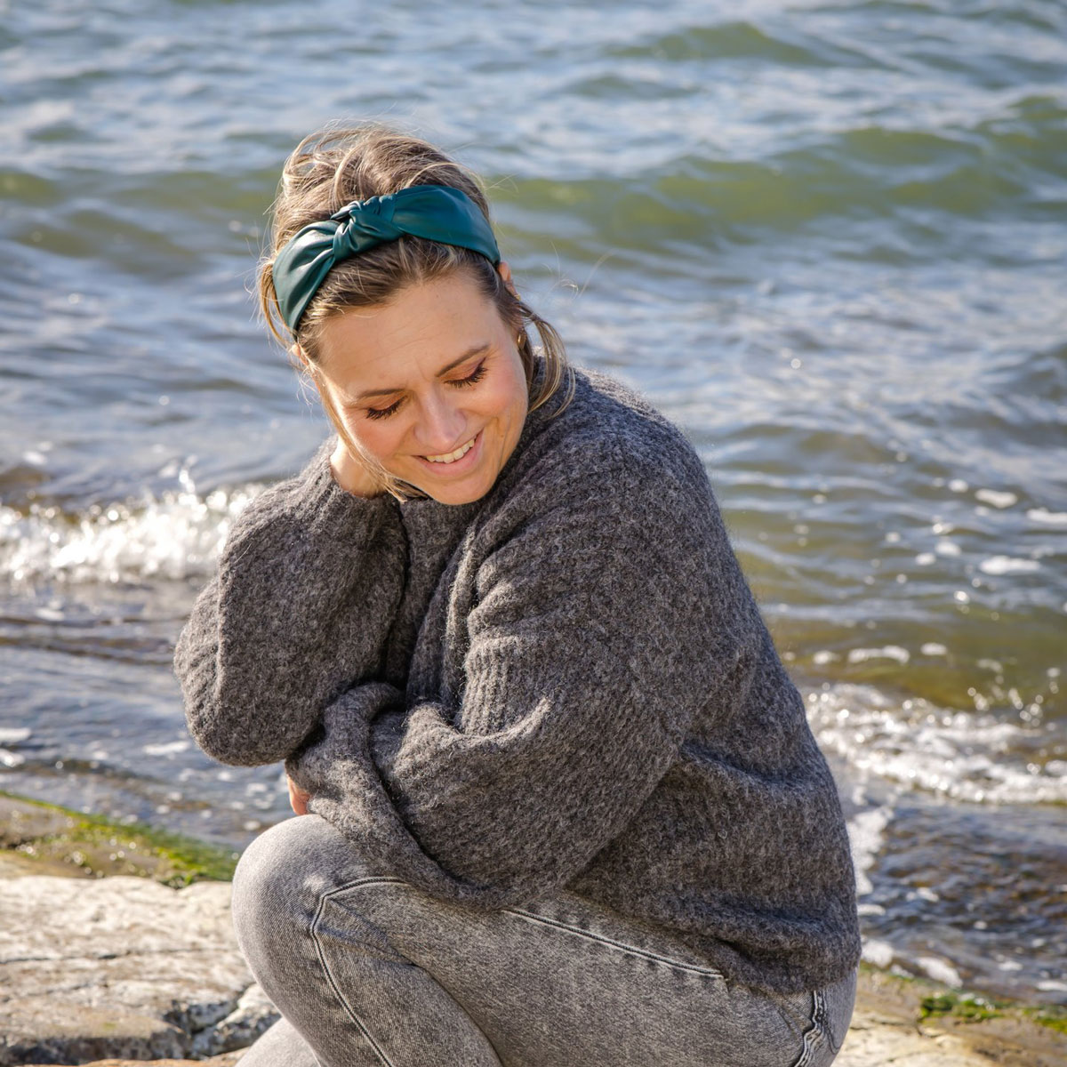 petroolin vihreä nahkainen hiuspanta